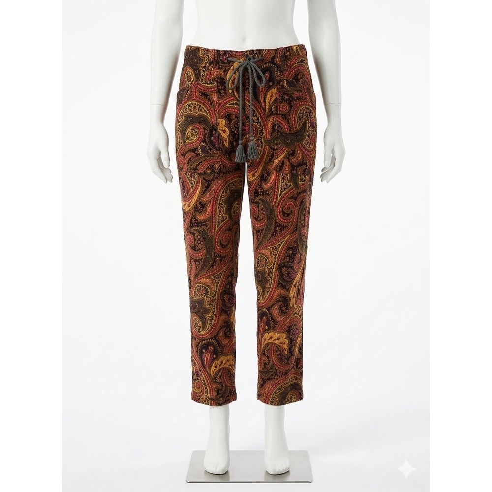 Free People City Slouch Paisley Corduroy Pants Burgundy Mustard Medium NWOT